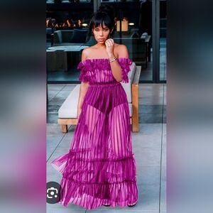 Off-Shoulder Purple Sheer Dress